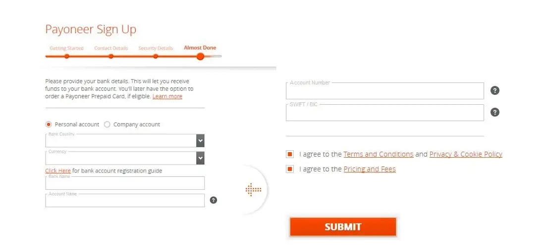 Payoneer complete registration